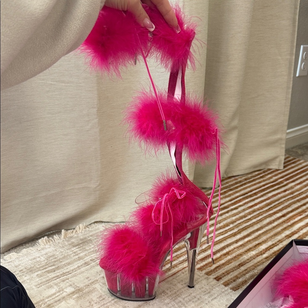 Pleaser Hot Pink Fuzzy Platform Heels